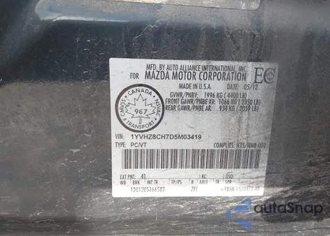 2013 Mazda Mazda6 I Grand Touring from USA, damaged, VIN 1YVHZ8CH7D5M03419